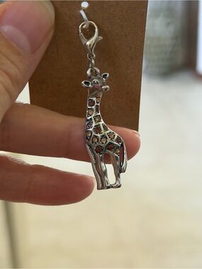 Silver Giraffe Charm with gems